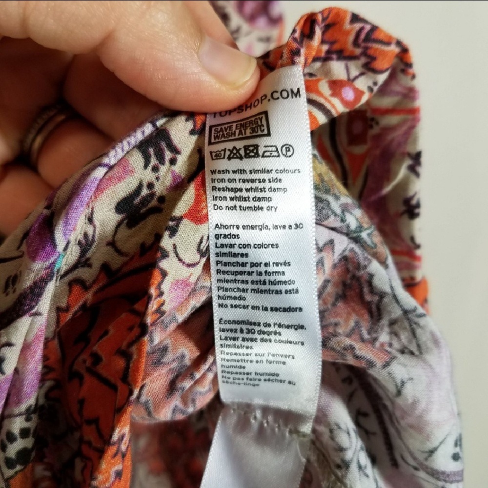 Topshop Orange Pink Floral Tunic Top Pockets 4 - Picture 7 of 8